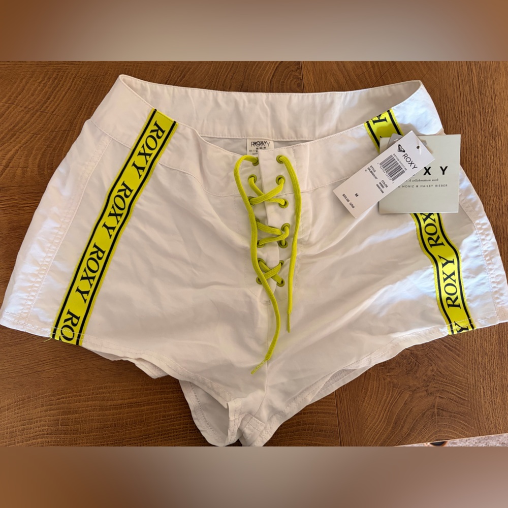 Roxy White Shorts with Neon Yellow Accents